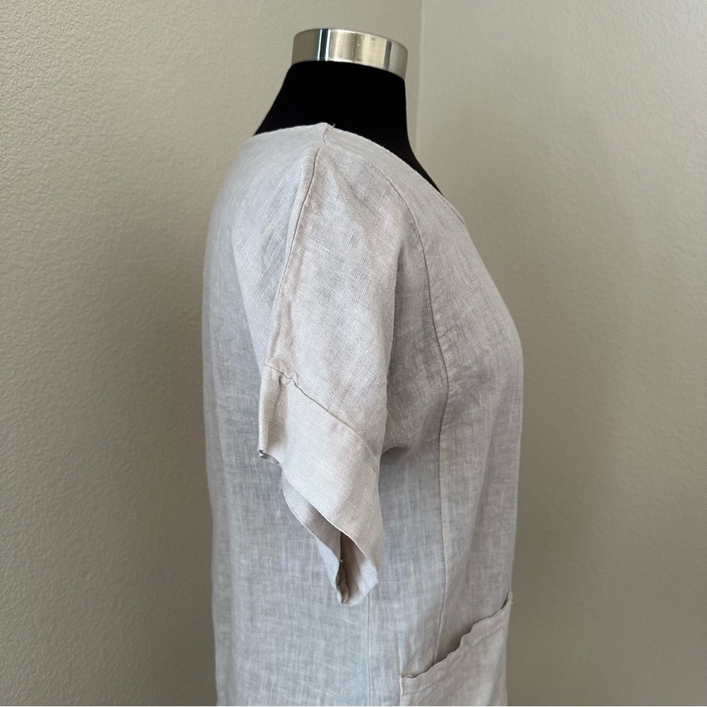 Francesca Bettini 100% Linen Short Sleeve oatmeal Top Size S - Picture 6 of 12